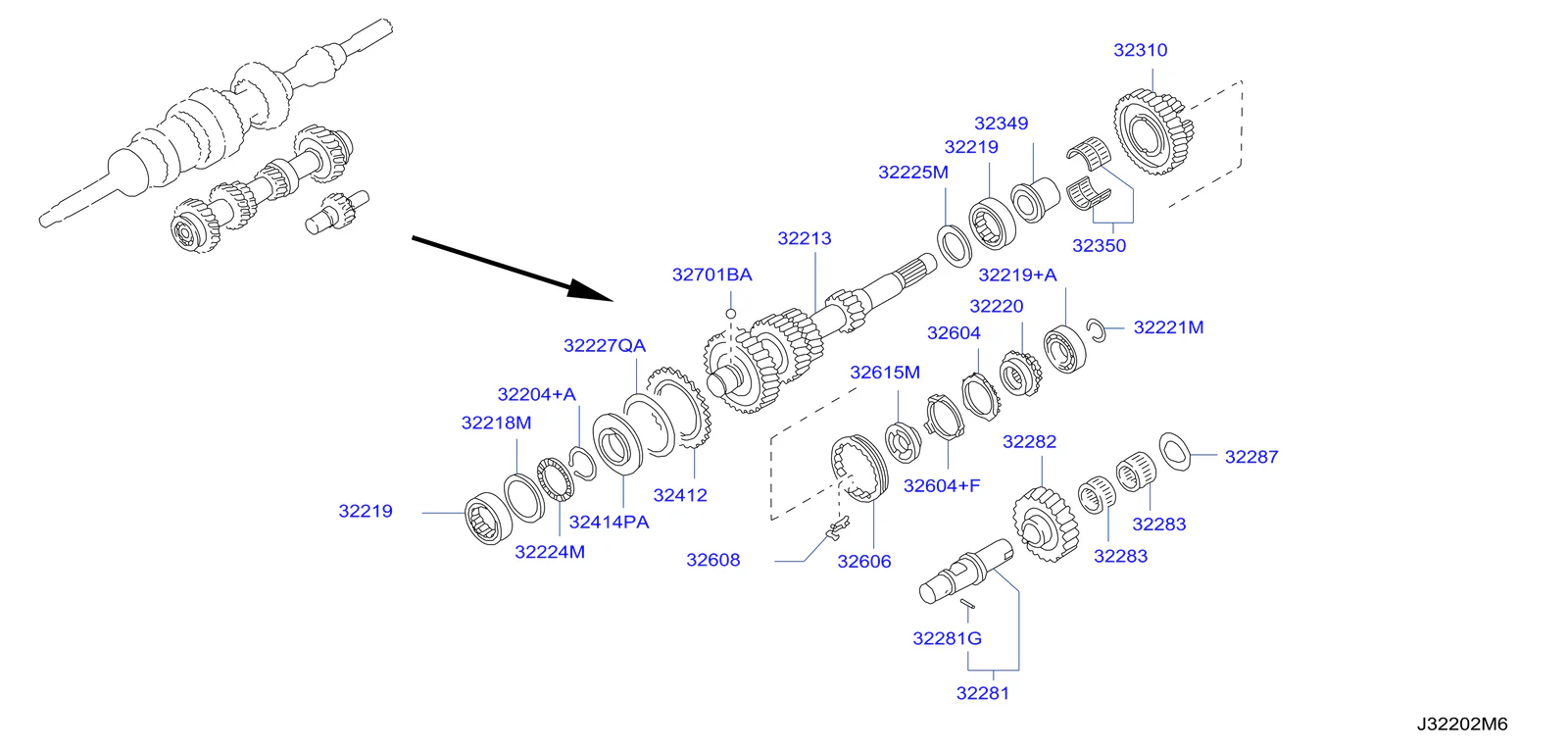 Nissan Skyline R32 R33 GTR/GTS4 Manual Transmission Bearing Counter Shaft (32219+A) - Image 2